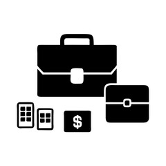 Illustration of briefcases and a dollar sign icon set