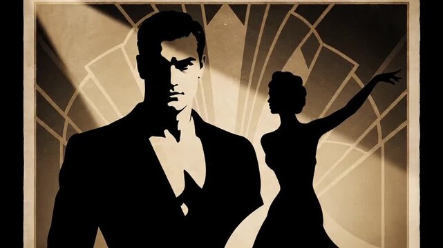 Elegant man and dancer in art deco style, evoking vintage glamour and romance.