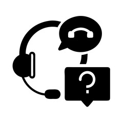 Headset with question mark and phone receiver in bubbles