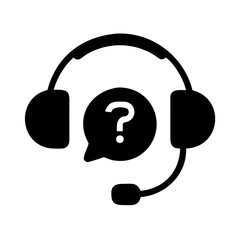 Headset with microphone and question mark in a bubble