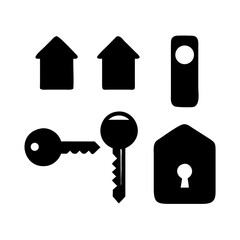 Illustration of two houses, two keys, and a door hanger