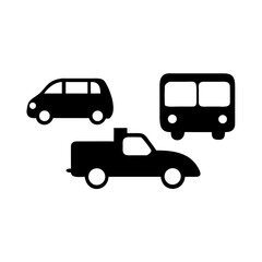 Silhouette of van bus and pickup truck transportation