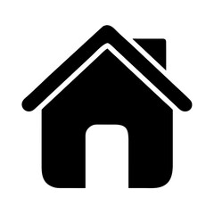Simple black and white house icon with chimney shape