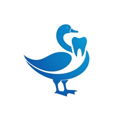 Obraz premium Stylized blue duck holding a large tooth logo