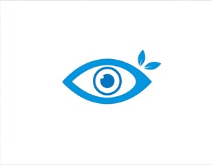 Stylized blue eye icon with two small leaves