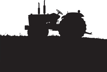 Black silhouette of an old tractor in a field tractor silhouette