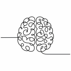 Minimalist Brain Illustration One Line Drawing Conceptual Design for Cognitive Function Memory and Intellectual Capacity on White Background