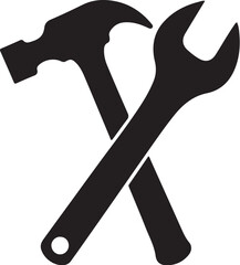 Black silhouette of crossed hammer and wrench tools