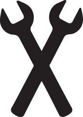 Two black wrenches crossed on white background tool