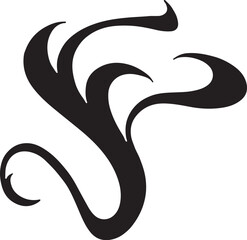 Black abstract swirling organic shape on white background