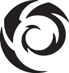 Black abstract swirling vortex shape on white background