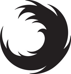 Black abstract swirling wave shape on white background