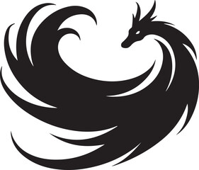 Black dragon silhouette with flowing tail and waves