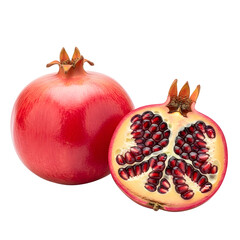 Fresh whole and half pomegranate isolated on transparent background