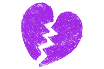 Valentine's Day purple chalk crayon heart illustration isolated on transparent background