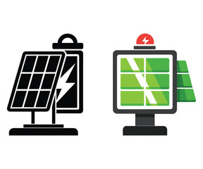 Solar Panel Icons Set Renewable Energy Battery Storage and Green Power Vector Illustration
