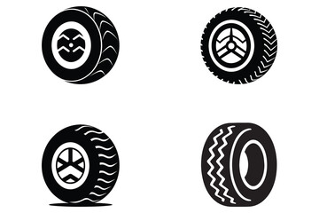 Silhouette Tire Icons Set Vector Black Car Wheel Symbol Collection for Auto, Vehicle, and Garage Design