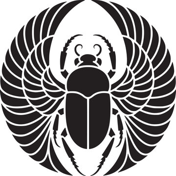 Ancient scarab beetle with wings, Egyptian symbol of rebirth, black and white design for creative projects