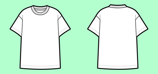 Crew Neck Short Sleeve Oversized T-Shirt Flat Sketch