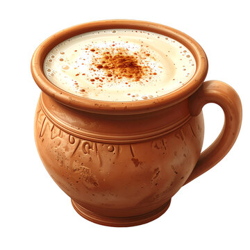 Authentic Indian Kulhad Drink: Creamy Spiced Frothy Beverage in Traditional Terracotta Mug on Black Background