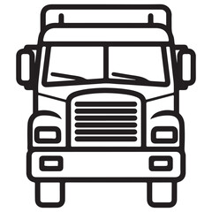 Front View Line Art Illustration of a Commercial Semi Truck