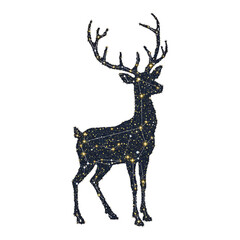 Blue reindeer illustration with festive lights and calm winter tones expressing Christmas magic, peace, and joy