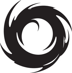 Black swirling abstract shape on white background vortex 1