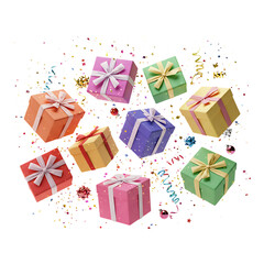 Artistic set of pastel-colored gift boxes arranged in a circle, symbolizing love, joy, and holiday celebration togetherness