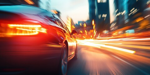 Dynamic Urban Night Drive with Modern Car and Vibrant Light Trails, Perfect for Showcasing Speed and City Life