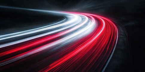 Futuristic highway with vibrant red and white light trails, conveying speed, connectivity, and digital transformation