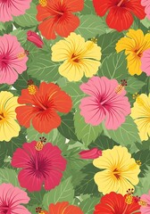 Vibrant hibiscus flower garden creating a colorful tropical floral scene