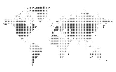 Global World Map with Grid Pattern Vector.Halftone Dotted World Map Illustration.Geometric Grid World Map Silhouette.World Map Halftone Texture Vector Illustration..eps