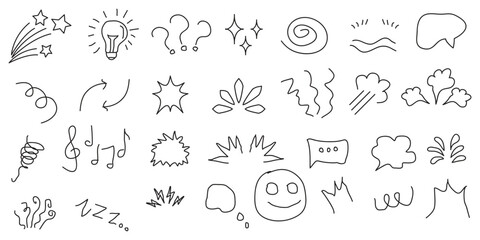 Manga expression. Emotion and motion comic hand drawn elements.Set of black hand drawn anime manga doodle grunge line elements curved charcoal, chalk arrows, speech bubble.eps