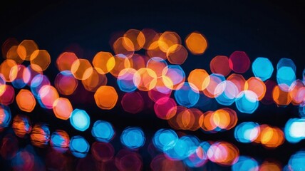 Out of focus colorful lights on dark background bokeh