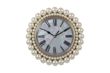Elegant oval clock with pearl embellishment and roman numerals