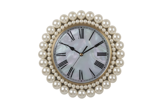 Elegant oval clock with pearl embellishment and roman numerals