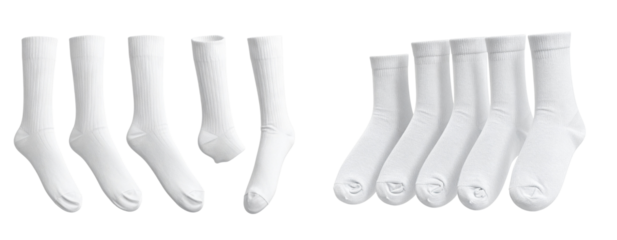  5 Long Socks Mockups in 3D Realistic Style, Isolated on White Background