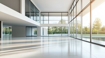 Fototapeta premium A modern minimalist house with large glass windows and sleek geometric design