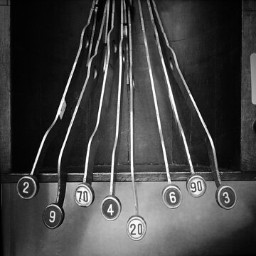 View looking straight down onto machine keys with numbers