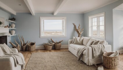 A clean and cozy modern interior featuring natural lighting, minimalist furniture, and warm tones that create a comfortable and stylish atmosphere. Perfect for lifestyle, architecture, or home decor c