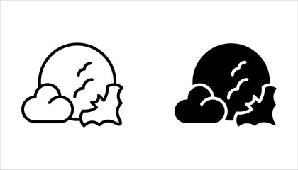 Bats and moon icon set, halloween and midnight, bats flying on the moon vector icon on white background