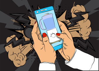 Cartoon Smartphone, comic book Telephone with Food Blender. Retro vector comics pop art design.