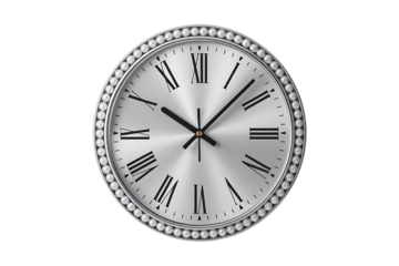 Elegant oval silver watch face with roman numerals and diamond bezel