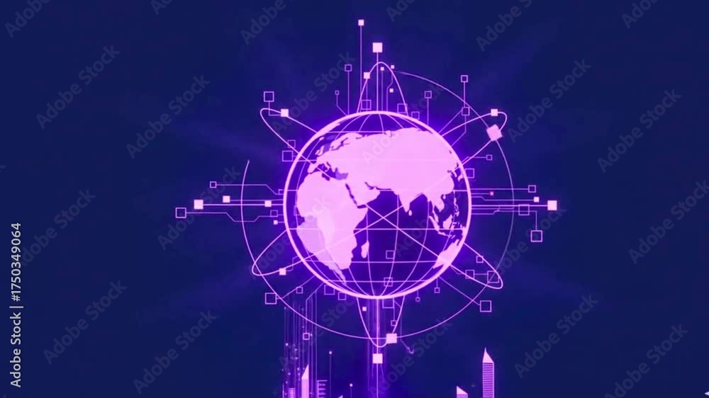 Wall mural digital network concept showing global communication technology across the earth and world on a blue