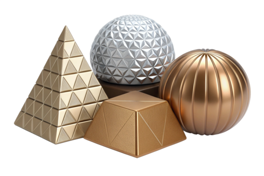 A 3D render of an abstract geometric pyramid shape is used as a symbol in art and design concept illustration