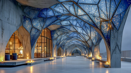 Modern Architectural Hall with Futuristic Design and Illuminated