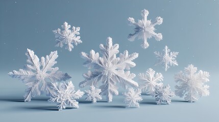 &ldquo;White Snowflakes on Blue Background &ndash; Winter Season, Frost, Ice Crystal Decoration&rdquo;