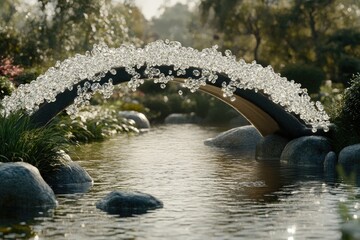 Fototapeta premium Crystal arch bridge over serene stream