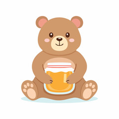 Fototapeta premium Adorable bear holding a jar of honey illustration.