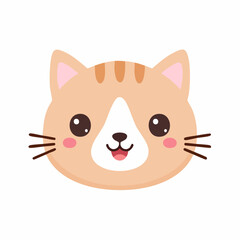 Adorable cartoon ginger tabby cat face illustration on white background.